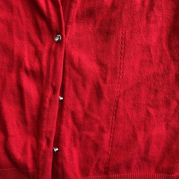 ELLE | Red Cardigan w/ Rhinestone Buttons - Picture 3 of 8